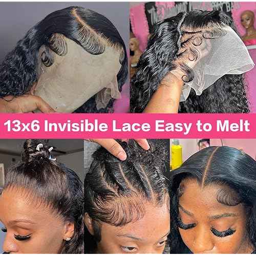 18 Inch Deep Wave 13x6 Lace Front Wigs Human Hair Pre Plucked With Baby Hair 200 Density Deep Curly Lace Frontal Wigs Human Hair Transparent HD Lace Wigs Natural Black