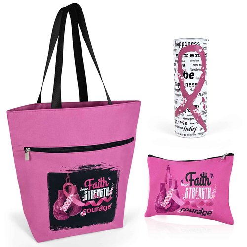 Kuabiz Breast Cancer Awareness Gifts for Women Cancer Awareness Tote Bag Large Chemo Care Package 20oz Stainless Steel Tumbler
