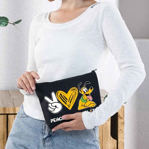WZMPA Funny Dog Cosmetic Bag Dog Fans Gifts Peace Love Makeup Zipper Pouch Bag Cartoon Movie Merchandise (Peace Love Plu-BL)