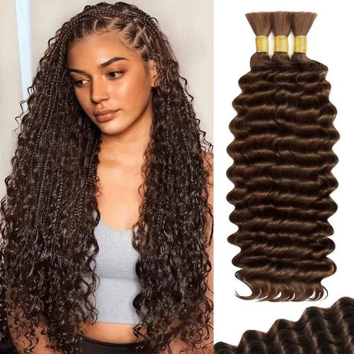 100 Percent Human Boho Braiding Hair 120g Color 4 Deep Wave Bulk Boho Hair for Braiding Curly Bundles Human Hair for Boho Braids Wet and Wavy Braiding Hair Extension No Weft 3 Bundles/Pack Brown18Inch