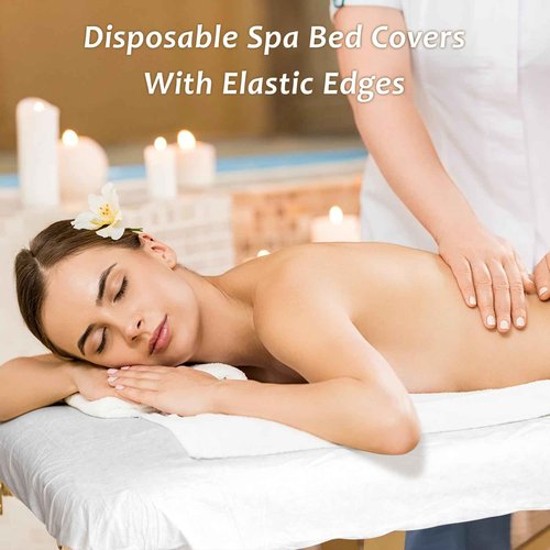 Rngwaper 50PCS Disposable Fitted Massage Table Sheets, Heavy Duty Elastic Disposable Bed Cover, Breathable Disposable Fitted Sheets for Spa White Non Woven Fabric 36 x 85 Inch