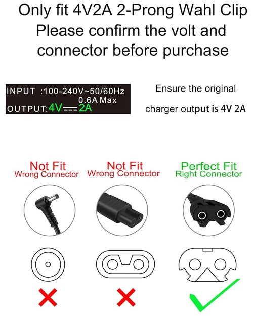 Replacement for Wahl Magic Clipper Cordless Charger, 4V Clipper Charger Compatible with Wahl 8164/8591/8148/8504, 5-Star Magic Clip Cordless Trimmer, 1919 100 Year Hair Clipper