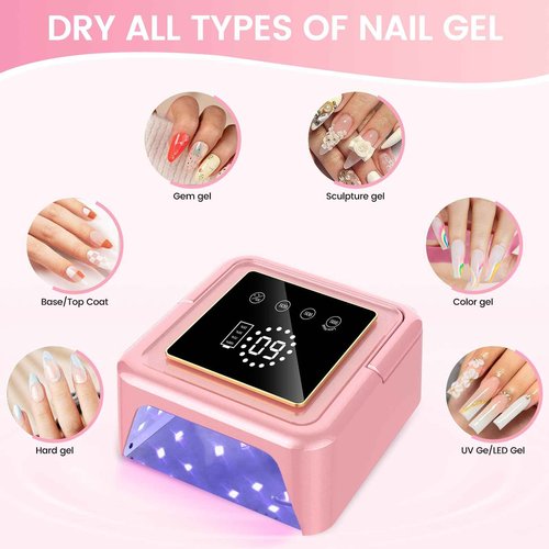 UV Nail Lamp 108W, UV Light for Gel Nail Polish, Cordless LED Nail Lamp with 36 Beads & Touch Display, Nail Light with 4 Timer Mode & Auto Sensor, Fast Curing Nail Dryer for Salon & Home (Pink)