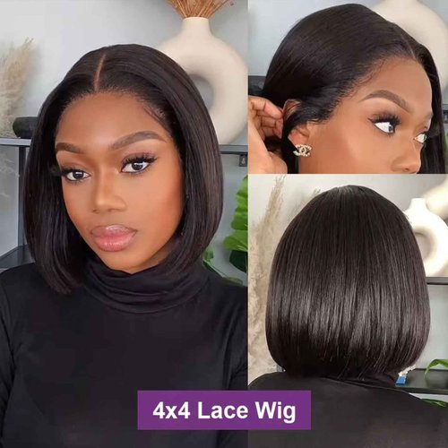 VIYAVIYA Bob Wig Human Hair Glueless Wigs 4X4 Straight Lace Front Glueless Wig 130% Density Short Straight Bob Wigs for Black Women 10 inch