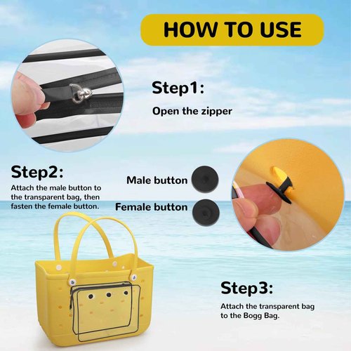 Retooler 4 Packs Clear Bogg Bag Accessories with a Pair of Arm Sleeves and 2 Packs Decoration Charms for Bogg Bag Beach Tote Bag Travel Cellphone Makeup Clean Toiletry Brush Cosmetic Organizer- Black