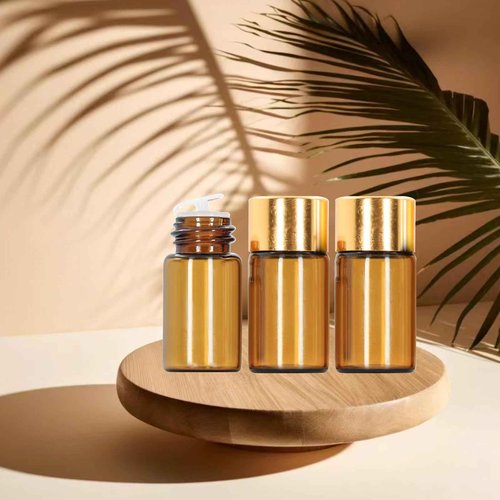 Beth Ada 50Pcs 5ml Amber Mini Essential Oil Bottles Sample Bottles with Orifice Reducers and Gold Caps,3/5ml Amber Glass Bottles Vials,for Perfume Aromatherapy Cosmetic Oils Container