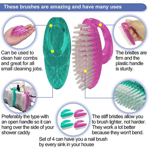 Bath Brush and Nail Brush Bundle - Bath Brush Long Handle for Shower Medium Stiff Bristle, Nail Brush for Cleaning Fingernails with Stiff Bristle