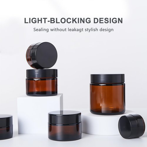 4pcs 1oz 30ml Empty Amber Glass Jar Cream Travel Size Lotion Jars Cosmetic Containers Dispensers with Plastic Black Lid