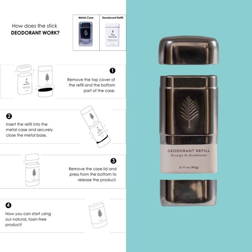 COCO SALVAJE Natural Deodorant Starter Kit for Women & Men | Aluminum Free with Magnesium | Non toxic, Vegan, Hypoallergenic and Pregnancy Safe | 2.11oz Refill & Metal Case (LAS VELAS (Minty))