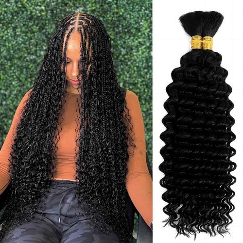 Curly Human Braiding Hair for Boho Braids Bohemian Deep Wave Bulk 100% Human Hair for Micro Braiding Hair Wet Wavy Boho Knotless Braids Hair No Weft 2 Bundles 20 Inch