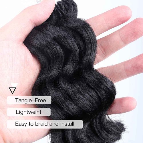 ToyoTree Ocean Wave Crochet Hair - 16 Inch 8 Packs Natural Black Mid-Length Curly Deep Wave Crochet Hair, Synthetic Ocean Wave Braiding Hair Extensions (16 Inch,1B-8P)
