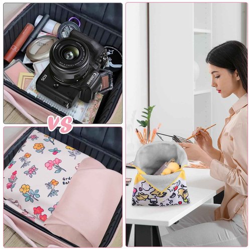Junesters XL Large Size 21.65×21.65 inch Self-Adhesive Magic Cloth Makeup Bag, Makeup Organizer Bag, Fashionable Camera Lens Bag, Portable Travel Cosmetic Bags, Girl&Teen Gifts Trendy Stuff （Pink