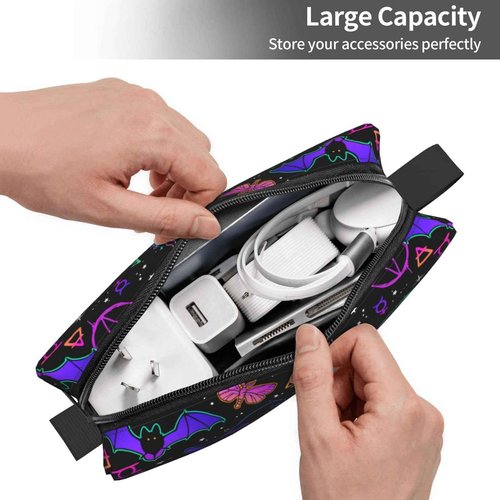 JKJOJIA Witchcraft Witch Witchy Bat Goth Makeup Bag Organizer Small Cosmetic Bags Portable Travel Toiletry Bag With Handle Simple Accessories Storage Zipper Pouch For Women Girl
