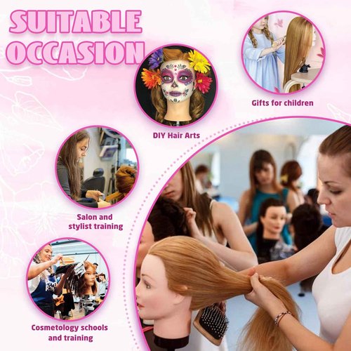 18'' Firstwon Mannequin Head Human Hair with 100% Real Hair Cosmetology Manikin Doll Head for Hair Styling Mannequin Head for Braiding with Table Clamp Stand and Tools(18Inch-Tripod)