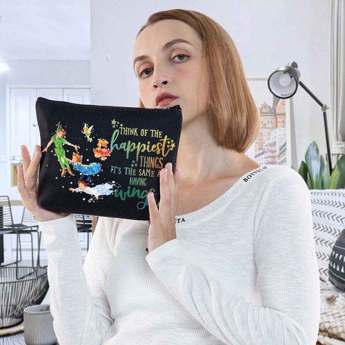 WZMPA Cartoon Movie Cosmetic Bag Fairytale Fans Gift Think Of The Happiest Things It's The Same As Having Wings Makeup Zipper Pouch Bag Cartoon Merchandise (Happiest Things-BL)