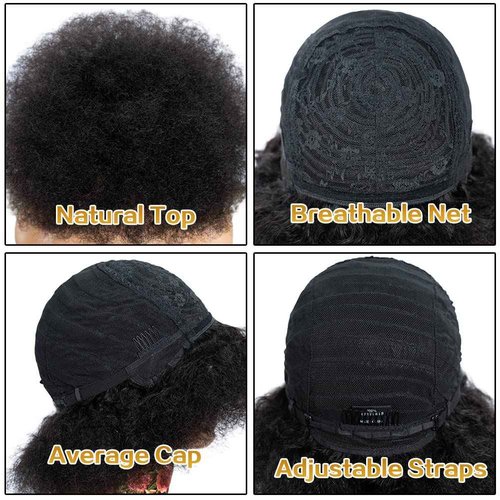 JOEDIR HAIR Afro Wigs for Black Women Human Hair Short Afro Kinky Curly Wig 8 Inch Natural Black Large Afro Wigs (Color:1B)
