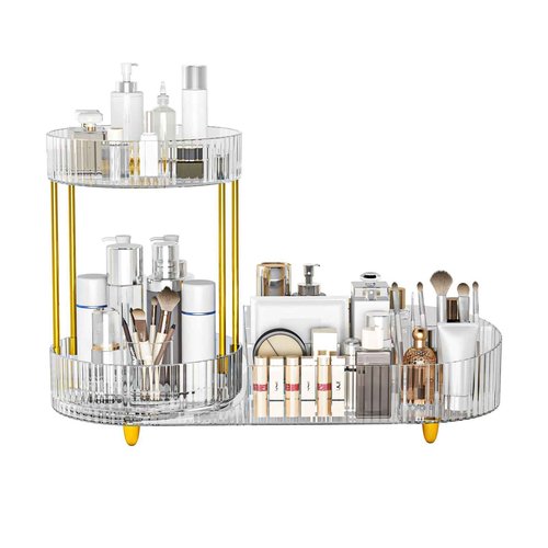 Beborxue Makeup Organizer Countertop for Vanity, 360 Rotating Cosmetic Skincare Perfume Organizers, Large Capacity Cosmetic Display Case for Dresser, Bathroom Countertop (Clear)