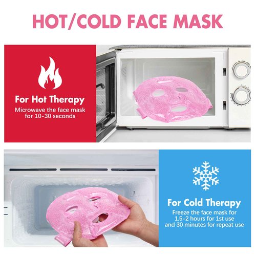 LotFancy Face Ice Pack, Reusable Ice Face Mask, Gel Bead Cold Face Eye Mask, Hot Cold Compress for Puffiness, Facial Routine, Post-Surgical Recovery, Headache, Skin Care, Post Laser Care (Pack of 2)