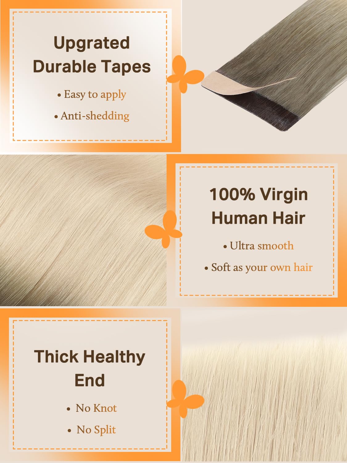 DOORES Human Hair Extensions Tape in Balayage Light Ash Brown to Ash Blonde 14 Inch 10pcs 25g Tape in Remy Human Hair Extensions Hair Extensions Straight