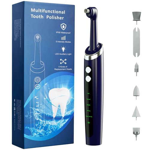 Jeyoe Teeth Polisher and Plaque Remover,Tooth Polishing Kit with 5 Replacement Heads & Cleaning Modes,USB Rechargeable,Ipx6 Waterproof,Teeth Polisher Electric Professional for Adults &Kids