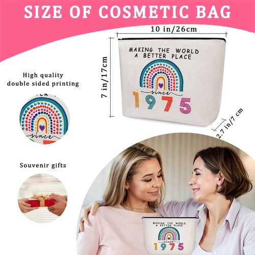 RolenBox 50th Birthday Gifts for Women Her 1975 Anniversary Small Cosmetic Travel Pouch Makeup Bag 50 Year Old Birthday Decorations Party Favors for Mom,Wife,Sister,Friend,Mothers Day