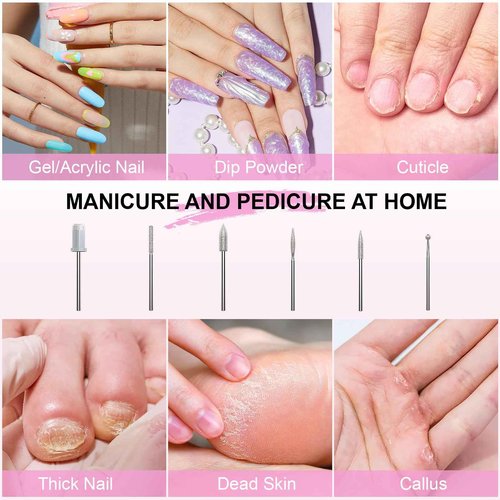 Kredioo Portable Nail Drill 35000 RPM, Rechargeable Electric Nail File E File Kit with Storage Bag Professional Manicure Kit for Nail Lovers Salon Home DIY-Pink