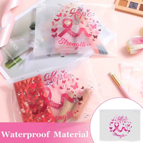 Oudain 60 Pcs Breast Cancer Awareness Makeup Bags Pink Ribbon Cosmetic Pouches Breast Cancer Survivor Gifts for Women Girls Multi Purpose Zipper Pouch Cosmetic Bags(Pink,Vivid Style)