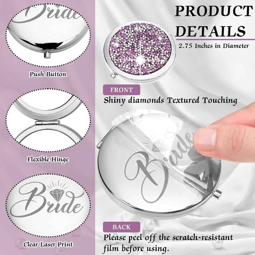 Barydat 10 Pieces Bridesmaid Gifts Set Magnifying Compact Mirror Bride I Do Crew Bridesmaid Proposal Gifts Travel Small Mirror for Purse Makeup Pocket Mirror for Women Wedding Party(Purple)