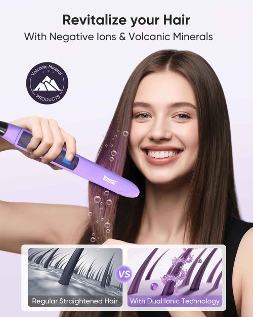 1" Ceramic Flat Iron with Sonic Vibrating, Dual Voltage Travel Hair Straightener for Women - Ionic & Volcanic Mineral Technology to Lock in Moisture, Straightener and Curler, 10 Heat Settings