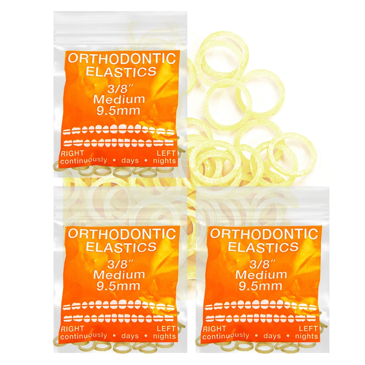 Latex Amber 3 Packs 300 counts MEDIUM 3/8inch 9.5mm Intraoral Elastic Bands Unimedic Orthodontic Elastics Dental Rubber Bands Made in US (Medium, 3/8inch, 9.5mm)