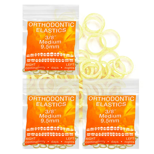 Latex Amber 3 Packs 300 counts MEDIUM 3/8inch 9.5mm Intraoral Elastic Bands Unimedic Orthodontic Elastics Dental Rubber Bands Made in US (Medium, 3/8inch, 9.5mm)