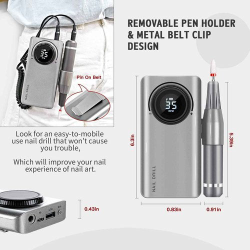 SAVILAND 35000RPM Electric Nail Drill Machine: Rechargeable Electric Nail File with 12 Nail Bits for Acrylic Nails Professional Nail Care Tools Manicure Pedicure Home Salon Use