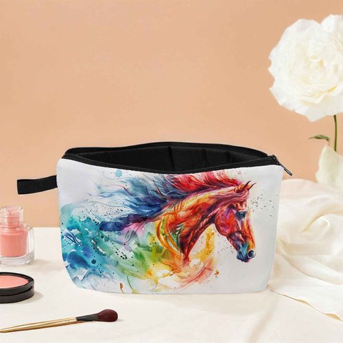 MoCaliduccious Watercolor Horse Print Women's Makeup Bag Daily Commute Cosmetics Storage Pouch Beach Travel Fashion Toothbrush Bag