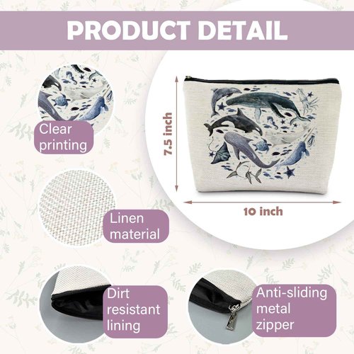 RYYCDOI Ocean Animals Shark whale Makeup Bag, Marine Life Animals Cosmetic Bags for Women,Shark Gifts for Women