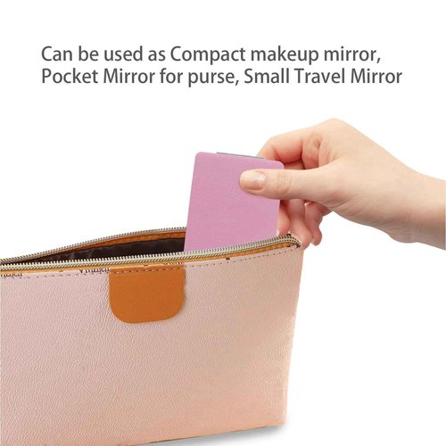 PDOZV Small Compact Mirror for Purse, 2 Pcs Rectangle 2.4”×3.3” PU Style Double Sided 1X/3X Light Pink Pocket Mirror for Women (Light Pink)