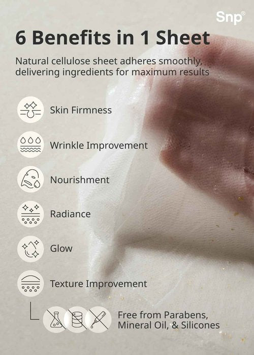 SNP 1000mg Collagen + 24K Gold Ampoule Sheet Mask | Collagen Face Masks Skincare | Tightening, Hydrating, and Nourishing | Korean Skin Care | Overnight Face Masks | Moisturizing Face Mask | 10 Sheets