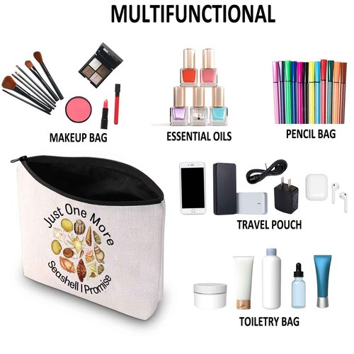 G2TUP Just One More Seashell I Promise Makeup Bag - Shelling Beach Cosmetic Bag for Seashells Lover and Beach Lover (White)