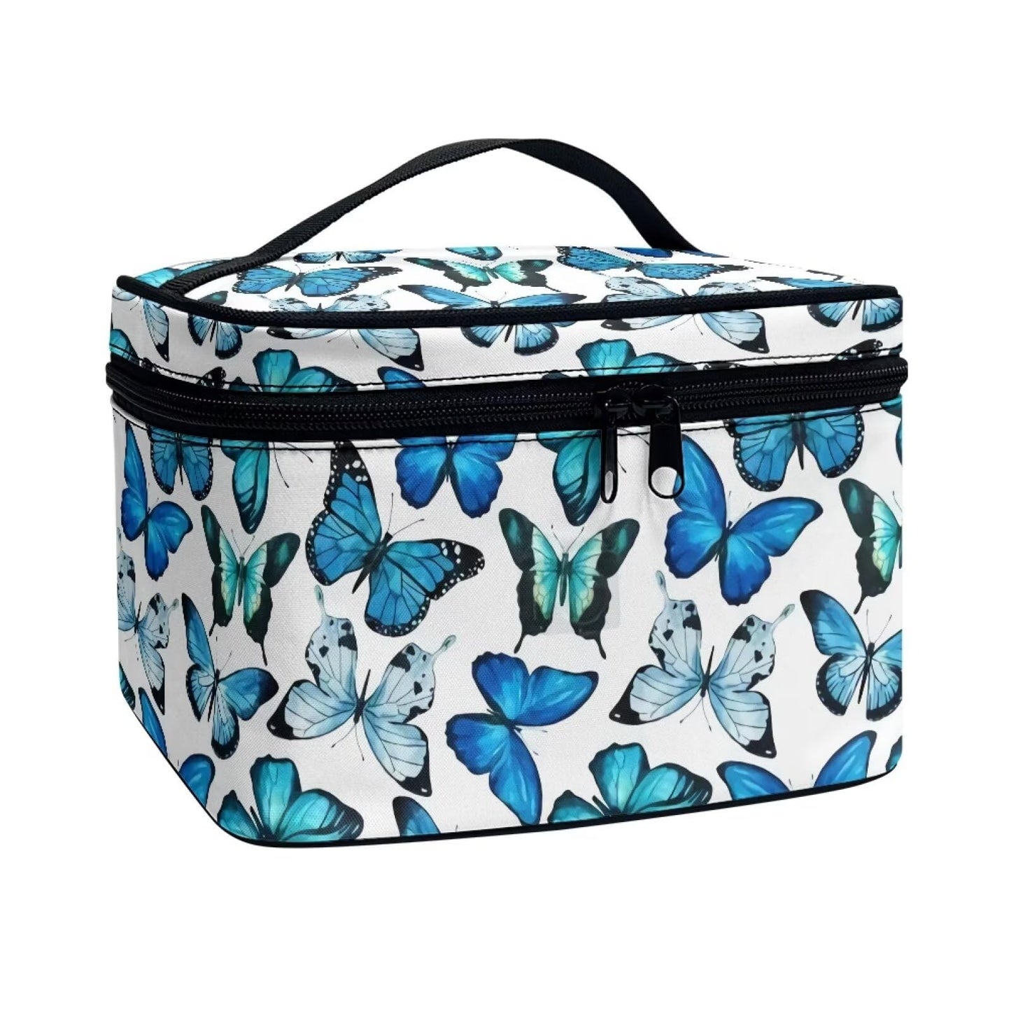 TOFRIMADE Butterflies Print Travel Makeup Bag for Women Cute Small Make Up Bags Teen Cosmetic Bag Toiletry Organizer Pouch Portable Zipper Cosmetic Skincare Case