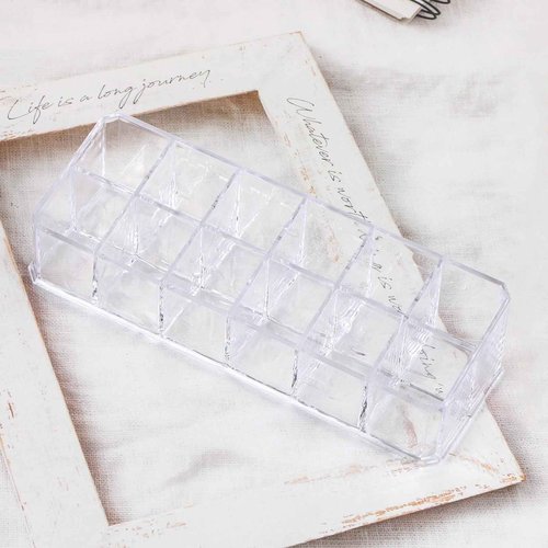 Teqooza 12-Slot Acrylic Lipstick Organizer Case, Transparent Clear Cosmetic Makeup Organizer Display Rack Holder for Lipstick Brushes Bottles Storage, 1 Pack
