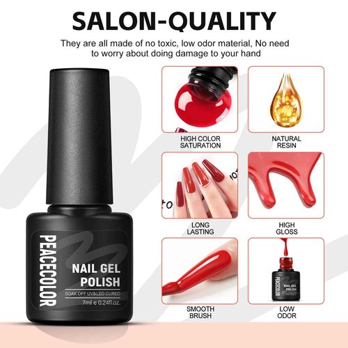 Peacecolor Gel Nail Polish Kit with U V Light and Drill，59PCs Gel Nail Kit 35 Colors with 5PC Matte/Glossy/Glitter Top Base Coat Nail Art Rhinestone Manicure starter Kit Soak Off Gifts for Girls