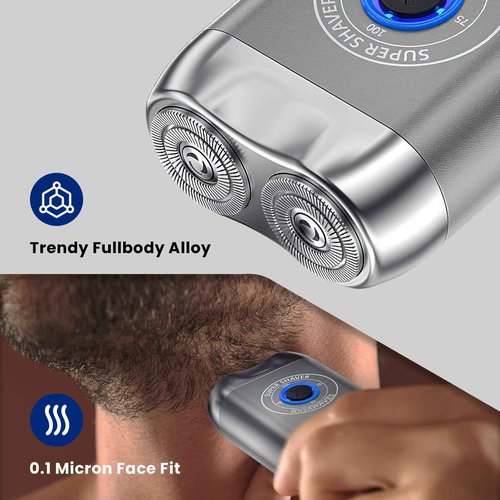 Electric Shaver for Men, Portable Travel Shaver for Face & Beard, IPX7 Waterproof Rechargeable Razor with Detachable Head, Cordless Wet/Dry Shaving, Easy Cleaning, Includes Storage Case (Silver)