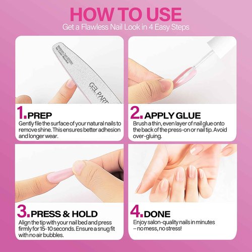 GELPARTY Brush-On Nail Glue 8ml – Easy Application Nail Adhesive for Press-On Nails, Tips & Extensions – Long-Lasting, Water-Resistant, Precision Brush