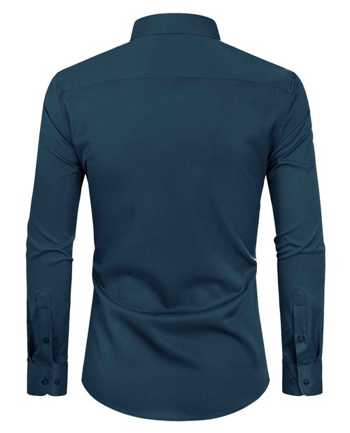 Alimens & Gentle Slim Fit Dress Shirts for Men Long Sleeve Stretch Stain Proof Wrinkle Free Button Down Shirts Formal Shirts Light Navy