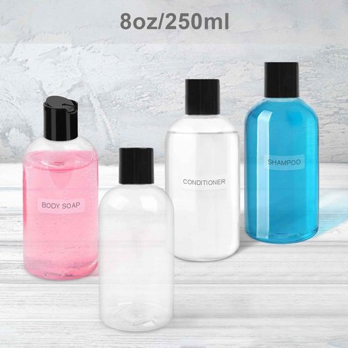 Neendohome 20 Pack 8 oz Empty Plastic Bottles with Black Disc Caps Reusable Clear Leak-Proof Travel Squeeze Containers for Shampoo Conditioner Toiletries Liquid Soap