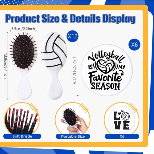 Meanplan 160 Pcs Volleyball Party Favors Volleyball Team Gifts Set Sports Accessories Include Cosmetic Bags Bracelets Hair Ties Hairbrushes Compact Mirrors Stickers for Sports Party Supplies