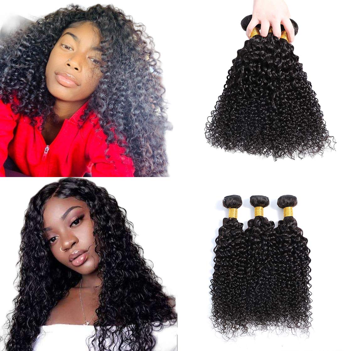 Selina 3 Bundles 10 10 10 inch Kinky Curly Brazilian Curly Hair Bundles Unprocessed Remy Hair Extensions Brazilian Virgin Human Hair 100 Gram/Bundle Natural Color (10"10'' 10'',Curly)