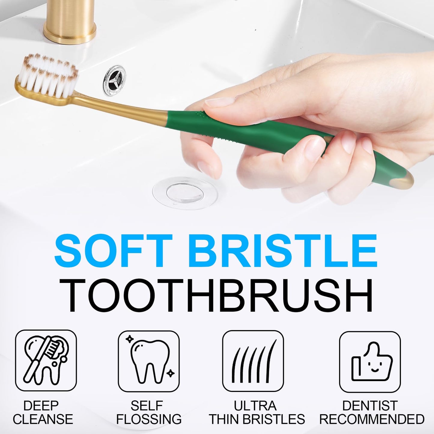 Dual Bristle Soft Toothbrush for Adults - Gentle Care Dual-Thickness Soft Bristle Adult Toothbrush with Travel Case, Ideal for Sensitive Gums and On-the-Go Oral Care, Pack of 2 (Green and Red)