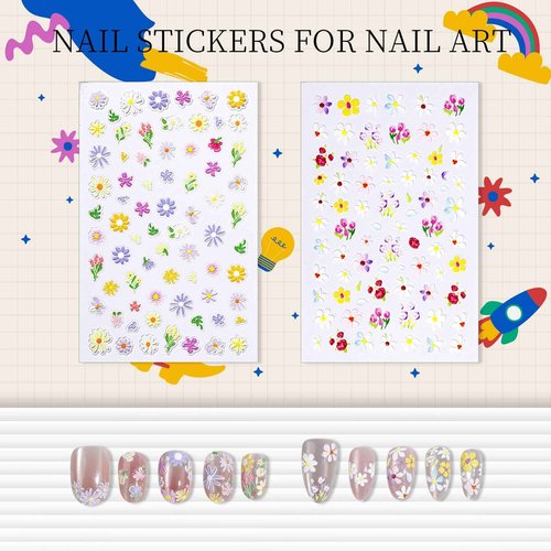 FANDAMEI Flower Nail Stickers, Nail Decals, 7 Sheets 5D Embossed Nail Stickers for Nail Art, 10 PCS Self-Adhesive Nail Art Sticker, Floral Nail Decorations for Girls, Women