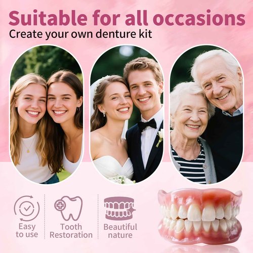 Denture Do it Yourself Full Set of Top and Bottom Fake Teeth, for Improve Smile, DIY Kit Easy and Convenient, Fake Teeth Repair Missing Teeth, Protect Your Teeth-JJ13