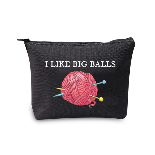 JXGZSO Crochet supplies Bag Knitting Project Bag I Like Big Balls Make Up Bag Funny Knitting Gift For Knitter (i like big balls black)